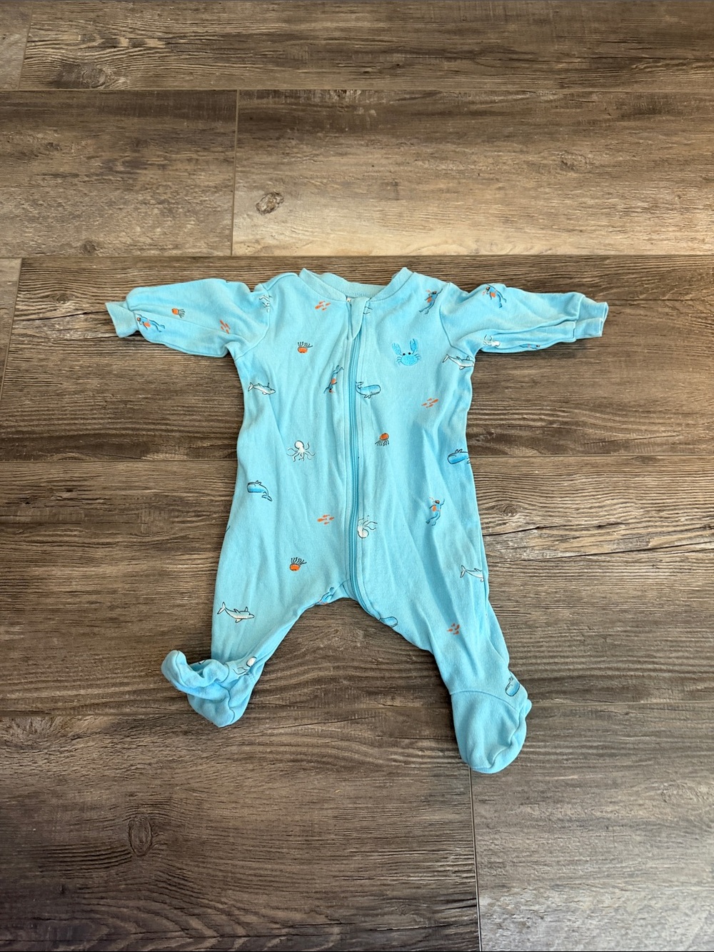 Pekkle Blue Baby Footed One-Piece Sleeper with Ocean Print